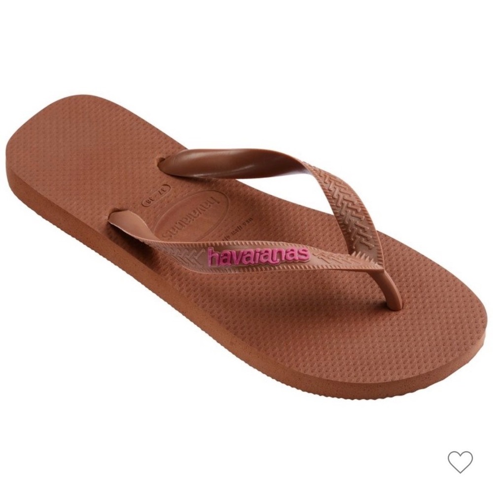 Havaianas Flip Flops thong Size 7 / 8 Rust Brown NEW Pink Logo Rubber Sandals